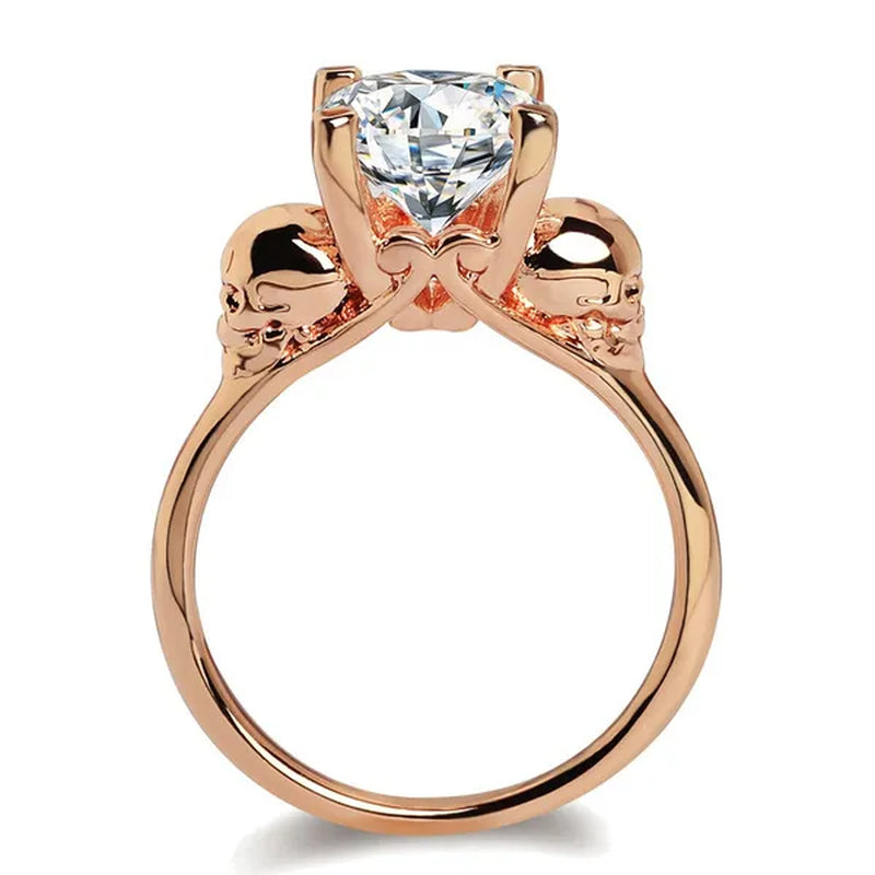 White Copper Jewelry Ring Men and Women Exaggerated Personality Skull Head Black Zircon Diamond Ring