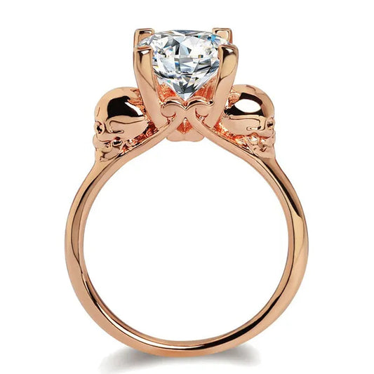 White Copper Jewelry Ring Men and Women Exaggerated Personality Skull Head Black Zircon Diamond Ring