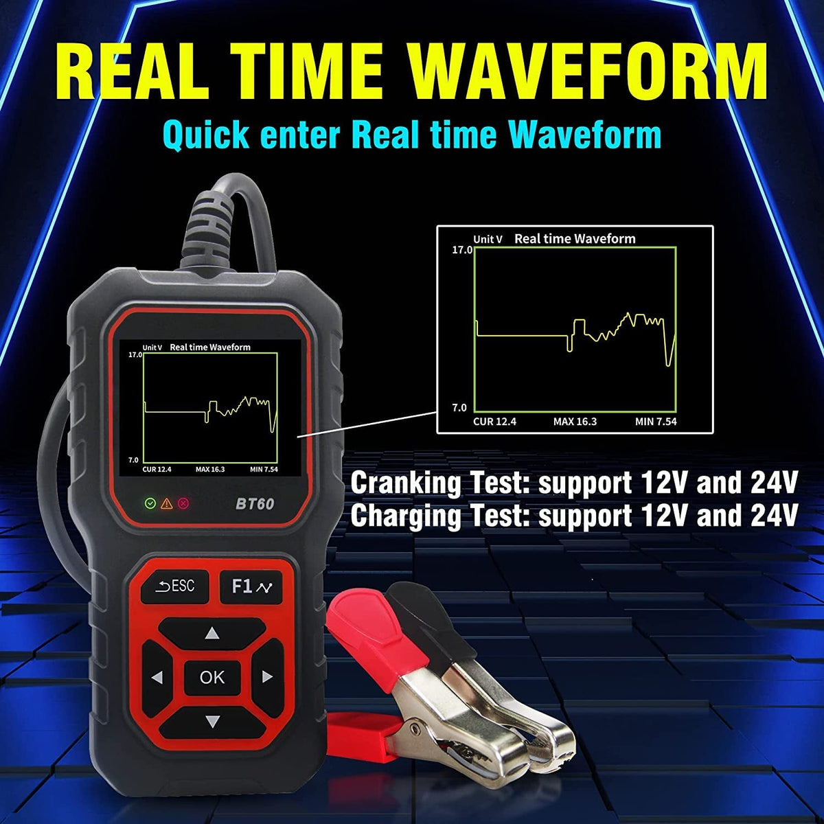 Car Battery Tester 5-36V Battery Load Tester Alternator Cranking Charging System Checker Digital Battery Analyzer 2.4 Inch HD TFT Colour Screen for Heavy Duty Truck Boat Marine Motorcycle