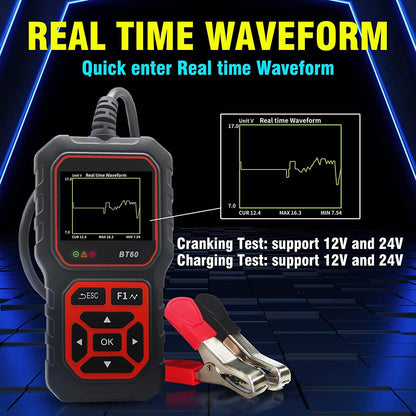Car Battery Tester 5-36V Battery Load Tester Alternator Cranking Charging System Checker Digital Battery Analyzer 2.4 Inch HD TFT Colour Screen for Heavy Duty Truck Boat Marine Motorcycle