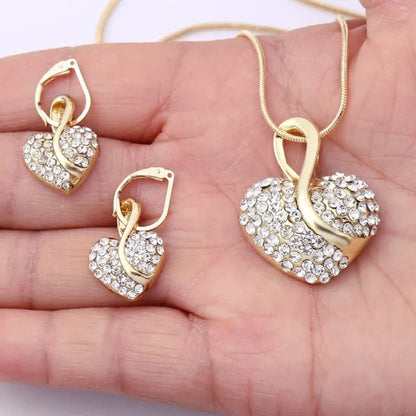 Elegant 1set Fashion Cubic Zirconia Ladies Party Ruby Sapphire Heart Shape Necklace Earring Set Female Gifts Bridal Jewelry Sets