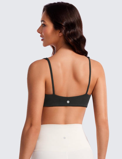 Butterluxe Spaghetti Strap Sports Bras for Women - Square Neck Yoga Wireless Low Coverage Padded Cami Crop Top