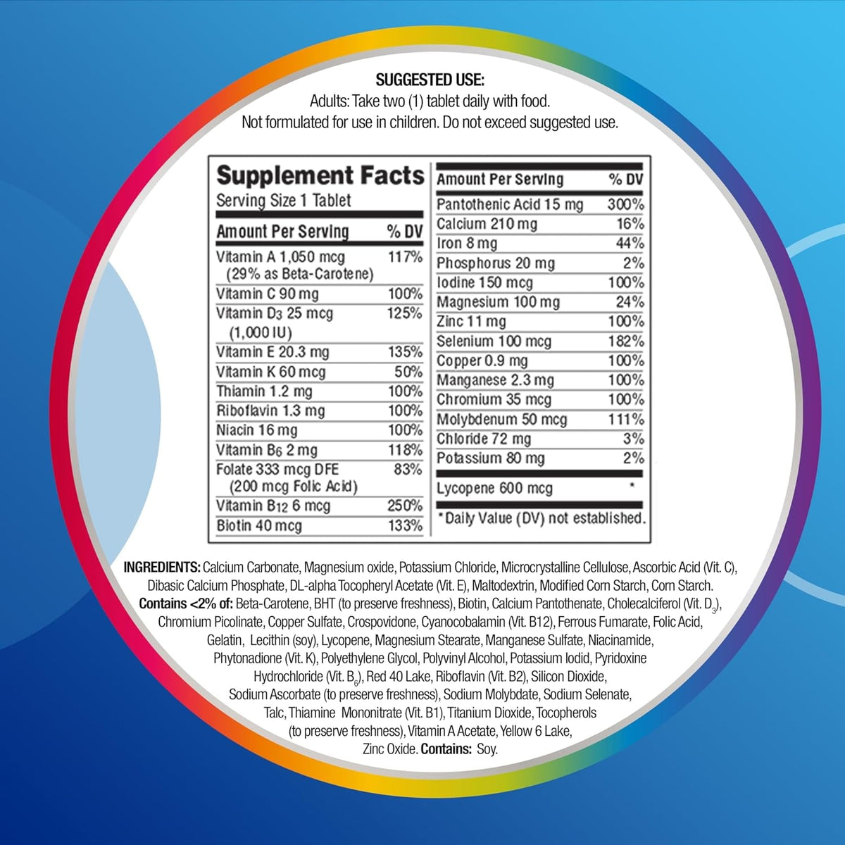Multivitamin for Men, Multivitamin/Multimineral Supplement with Vitamin D3, B Vitamins and Antioxidants, Gluten Free, Non-Gmo Ingredients - 200 Count