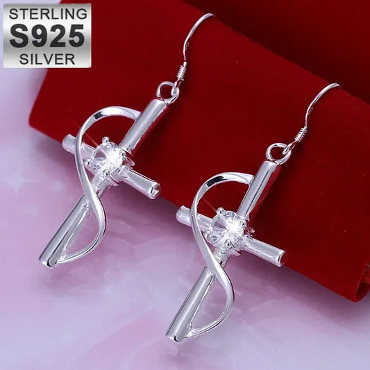 Fashion Jewelry Exquisite Women's 925 Sterling Silver Hook Cross Earrings Fashion Jewelry