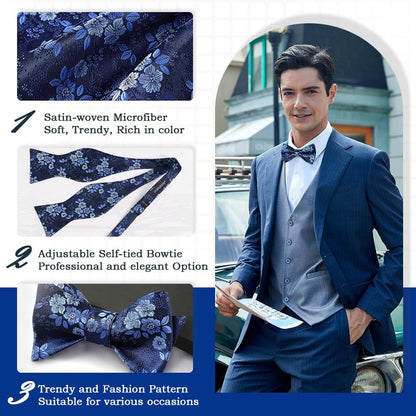 Bow Ties for Men Floral Bowties Mens Self Tie Bow Tie Handkerchief Jacquard Woven Bowtie Pocket Square Set