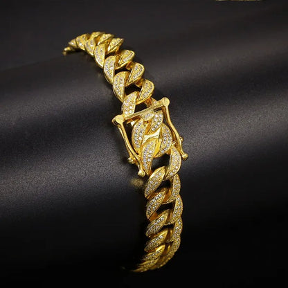 24K Gold / 18K Gold / 925 Silver Mens Womens Fashion Gifts Chain Hiphop Iced Out Curb Cuban Diamond Plated Bracelet Paved Clear Rhinestones