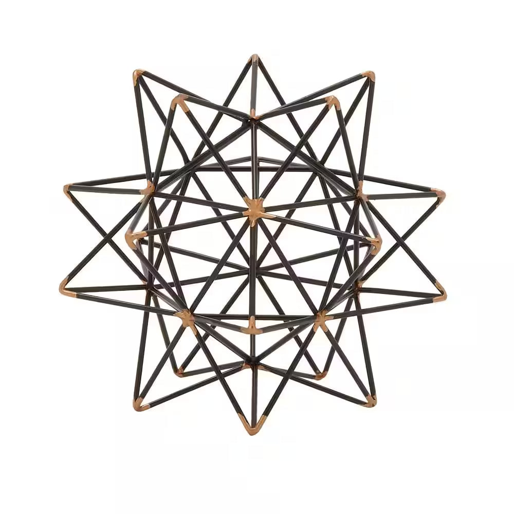 7 In. X 7 In. Black Metal Geometric Sculpture with Gold Accents