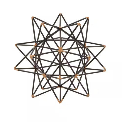 7 In. X 7 In. Black Metal Geometric Sculpture with Gold Accents