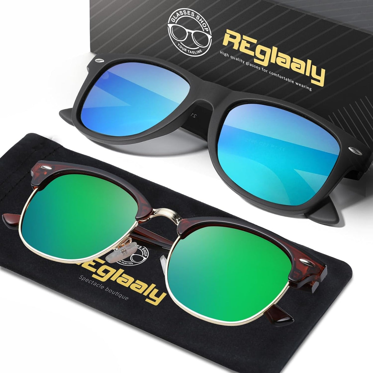 Sunglasses Men and Womens, Polarized Sunglasses for men with UV Blocking Semi-Rimless Frame for Driving & Hiking