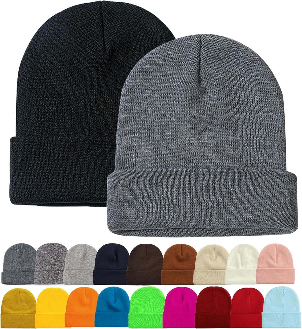 1&2 Pack Beanie for Men Women Slouchy Beanie Hats Winter Knit Caps Soft Ski Hat Unisex