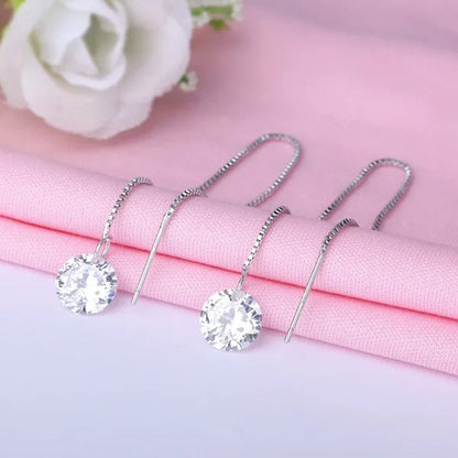 925 Sterling Silver Long Chain Tassel CZ Dangle Threader Earrings for Women Girl