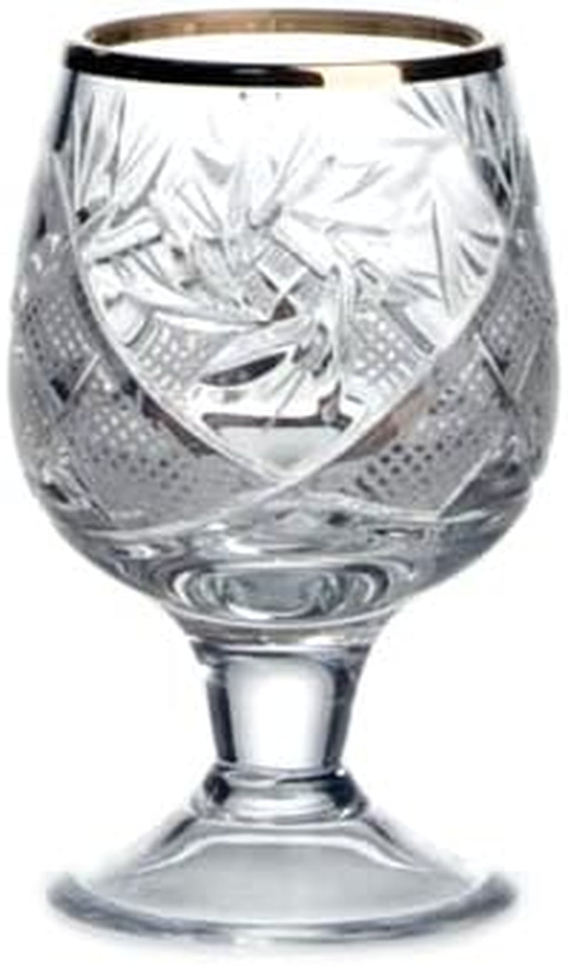 Set of 6  Glassworks, 1.7-Oz Gold Rim Vintage Russian Crystal Shot Glasses
