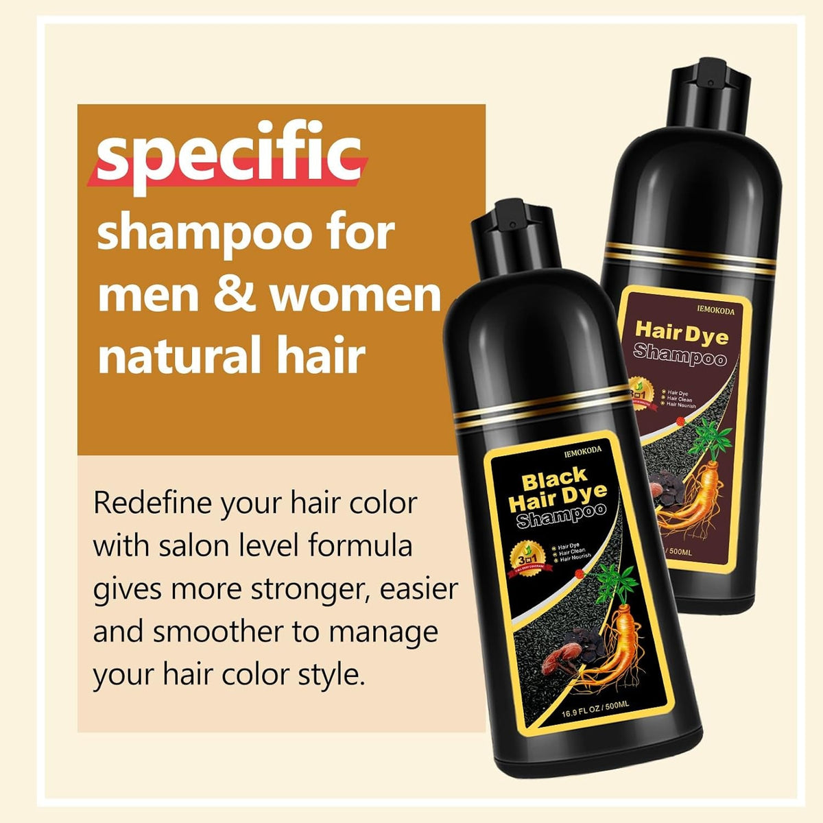 Instant Light Brown Hair Dye Shampoo for Gray Hair 3 in 1, Natural Hair Color Shampoo for Women Men Brown Colors in 10-15 Mins, 100% Coverage Long Lasting Hair Dye 16.9 Fl Oz (Light Brown)
