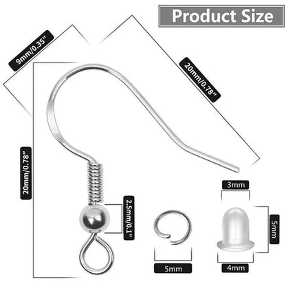 925 Sterling Silver Earring Hooks, Earring Making Kit: 20/50/100PCS Hypoallergenic Earring Hooks with 20/50/100PCS Open Jump Rings and 20/50/100PCS Rubber Earring Backs for DIY Jewelry Making (Silver,Gold)
