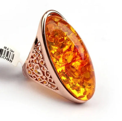 Party Wedding Christmas Gifts Gold Amber Ring Big Bohemian Precious Rings for Women(size 5 6 7 8 9 10 11 12)