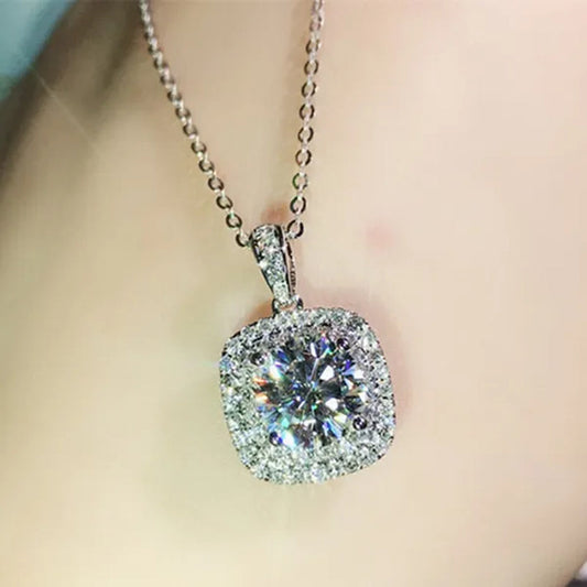 Elegant Round Cut 2.0CT White Sapphire Diamond Pendant Necklace for Women Wedding Engagement Party Jewelry