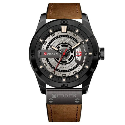 CURREN Men Watch Army Military Sports Watches Black Case Leather Strap Waterproof Date Function