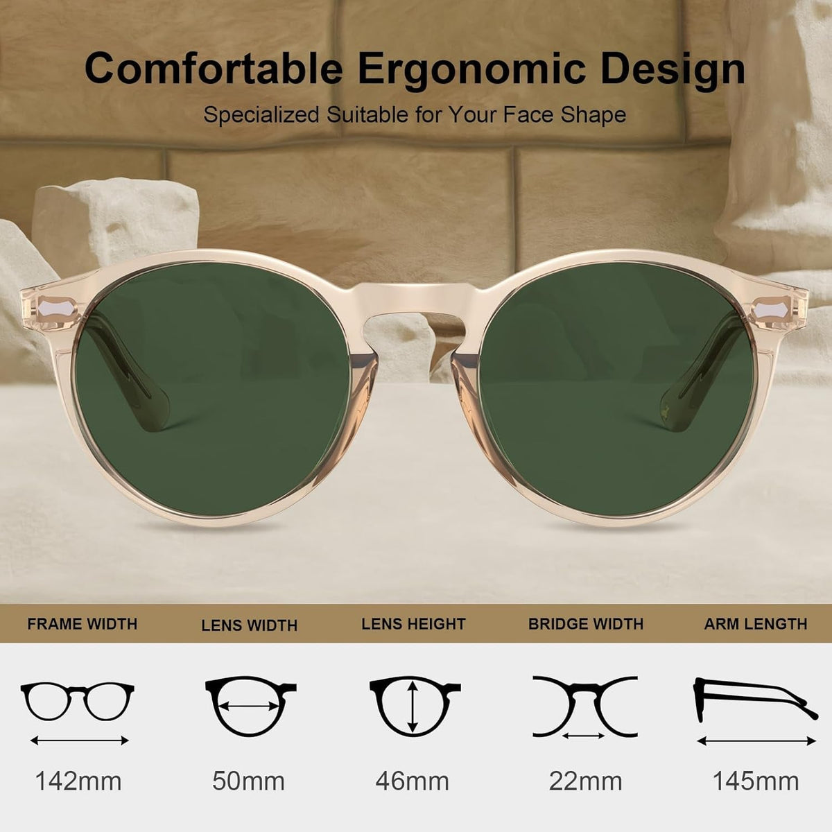 Vintage Polarized Sunglasses for Men UV400 Protection Retro Fashion Eyewear Hand-Crafted Acetate Frame CA5288L