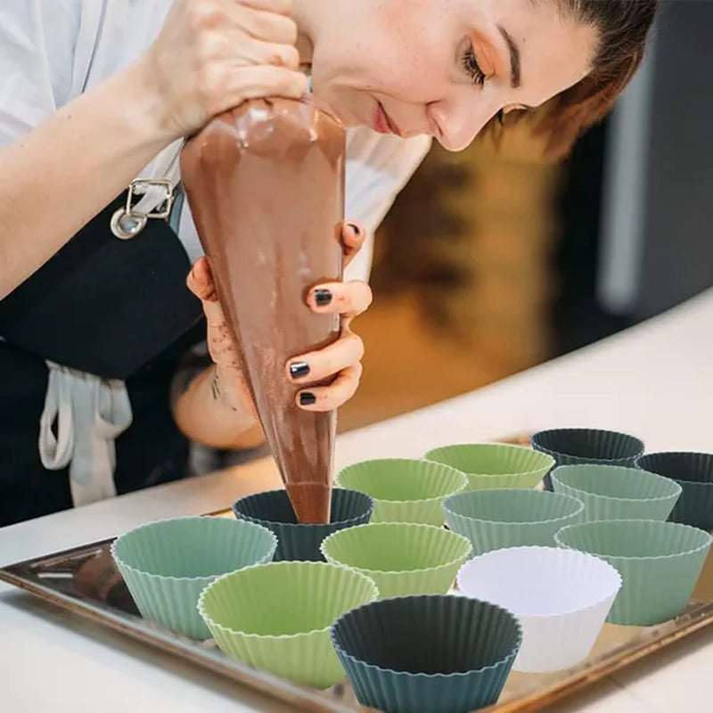 12/24PCS Silicone Cake Mold Round Muffin Cupcake Baking Molds Reusable DIY Cake Decorating Silicon Mould Tools Baking Accessories
