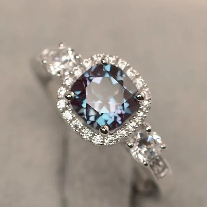Fashion Round Cut Alexandrite Cubic Zirconia Rings for Women Bridal Romantic Engagement Proposal Fine Jewelry