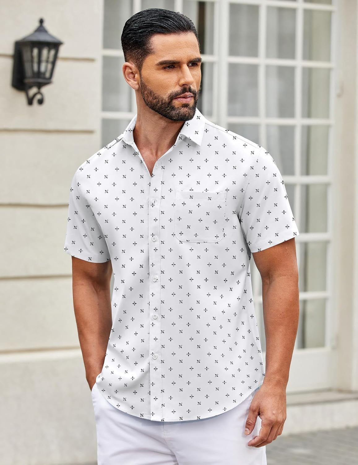 Mens Short Sleeve Casual Button down Shirts Summer Untucked Dress Shirts with Pocket