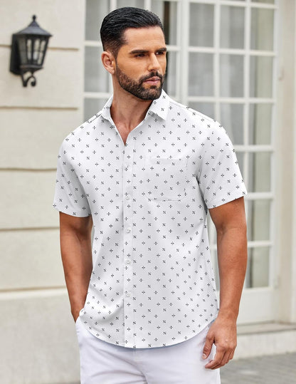 Mens Short Sleeve Casual Button down Shirts Summer Untucked Dress Shirts with Pocket