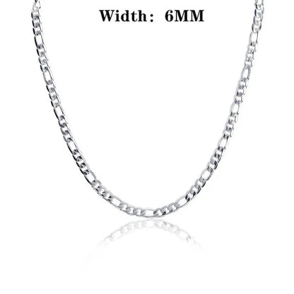 Wholesale High Quality 925 Sterling Silver Fashion Jewelry 2MM/4MM/6MM/8MM Women Men 925 Solid Silver Figaro Chain Necklace 16/18/20/22/24/26/28/30 Inches
