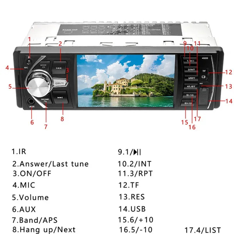 Podofo 4.1'' Car Radio 1Din Audio Stereo FM Bluetooth Steering Wheel Remote Control Car Player