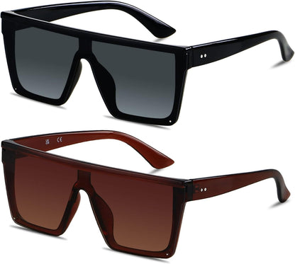 Square Oversized Sunglasses for Women Men Big Flat Top Fashion Shield Large UV Protection Rimless Shades