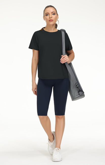 Women'S Short Sleeve Workout Shirts Breathable Yoga T-Shirts with Side Slits Athletic Tee Tops