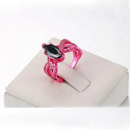 Europe and The United States Micro-inlay Zircon Jewelry Unique Pink Gold Black Nano Horse Eye Stone Prom Ring 2017 New