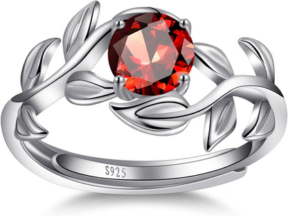 Adjustable Women Leaf|Wheat Grain|Filigree Ring 925 Sterling Silver Created Ruby|Sapphire|Cubic Zirconia Engagement Ring for Women Promise Wedding Ring Anniversary Valentines Open Size 5-9