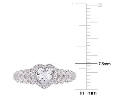 1/2 Carat (ctw) Lab-Created White Sapphire Heart Promise Ring in 10K White Gold with Diamonds