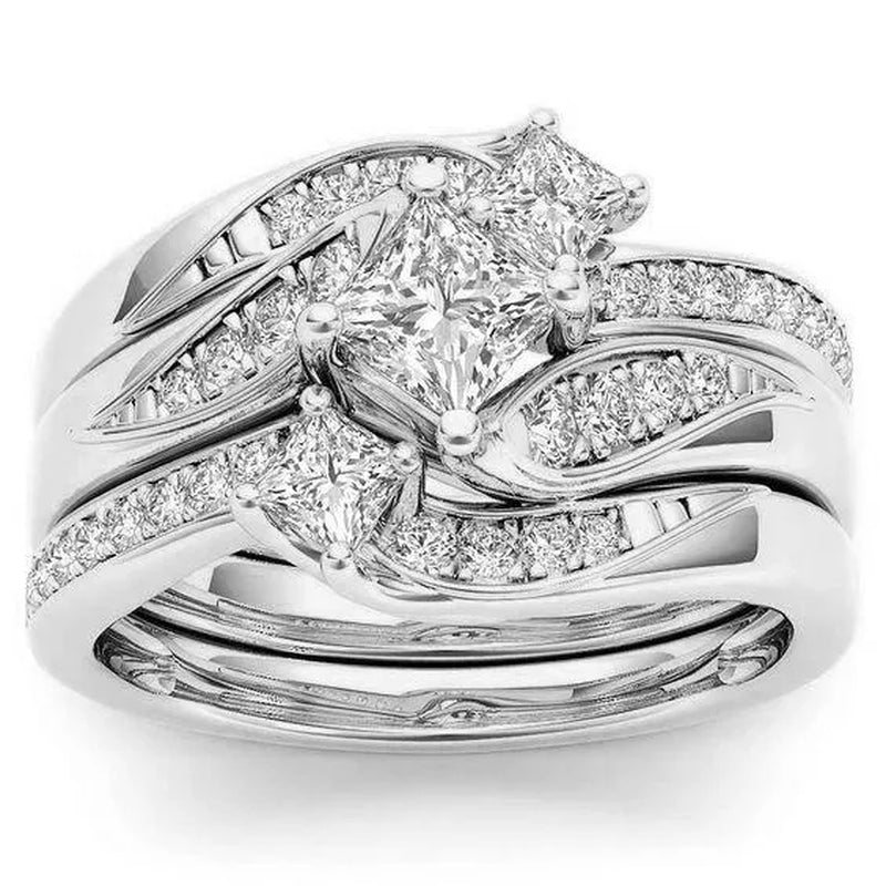 Exquisite 3Pcs/Set  Ring Set Anniversary Gift Engagement Bridal Wedding Rings Jewelry For Women Ladies Size 5-11