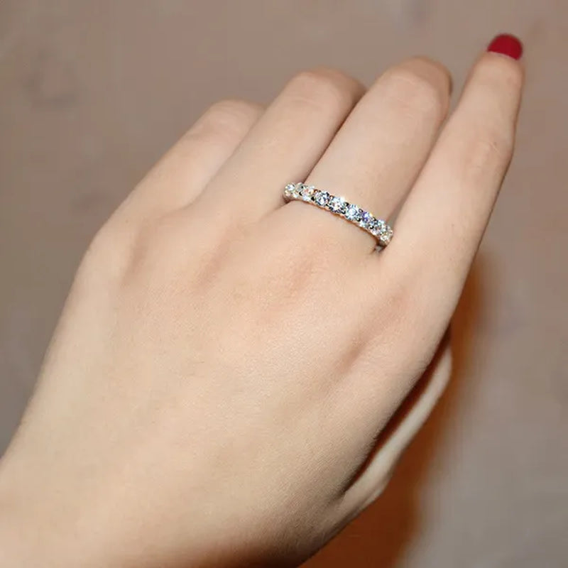 New Design Rings Silver Jewelry Custom Jewelry 925 Sterling Silver Cz Antique Eternity Ring Inlay Cubic Zirconia Unique Shaped Ring for Women Wedding Band