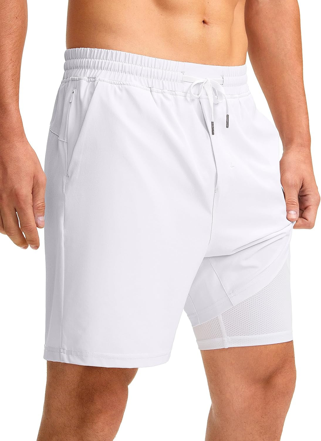 Men'S 2 in 1 Running Shorts with Liner 7 Inch Training Gym Athletic Workout Shorts for Men with Zipper Pockets
