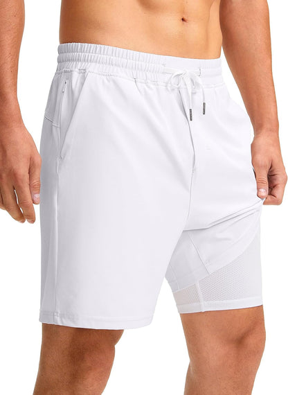 Men'S 2 in 1 Running Shorts with Liner 7 Inch Training Gym Athletic Workout Shorts for Men with Zipper Pockets