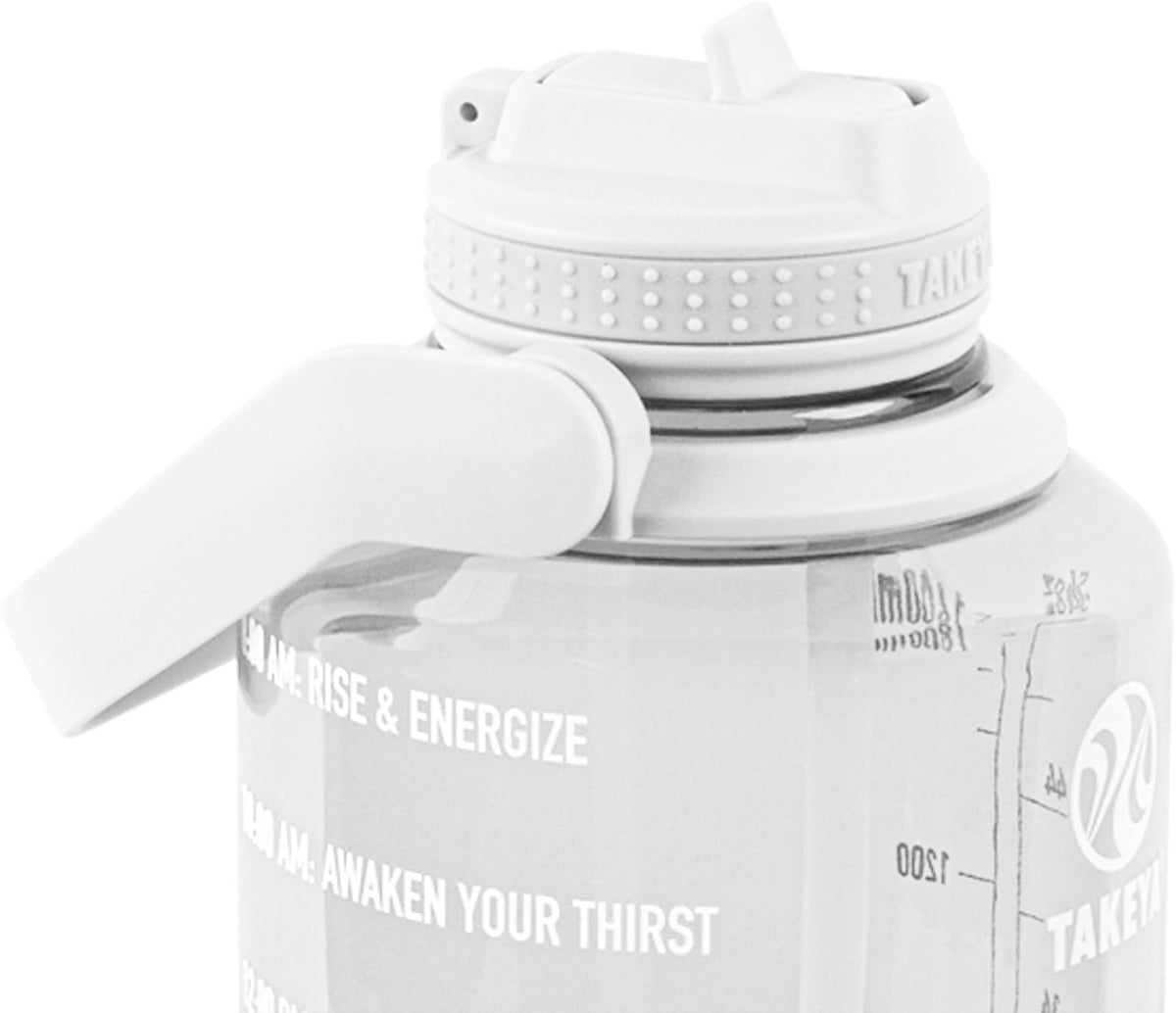 64 Oz Motivational Water Bottle with Straw Lid with Time Marker, Half Gallon, Premium Quality BPA Free Tritan Plastic, Cloud White