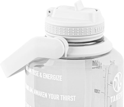 64 Oz Motivational Water Bottle with Straw Lid with Time Marker, Half Gallon, Premium Quality BPA Free Tritan Plastic, Cloud White