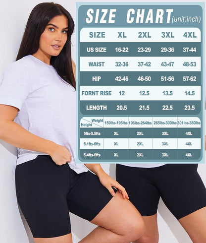 3 Pack plus Size Biker Shorts with Pockets for Women-High Waisted 8" Yoga Pants Workout Shorts