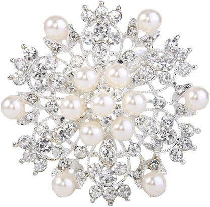 Women'S Wedding Corsage Clear Crystal Simulated Pearl Elegant Flower Leaf Brooch for Women, Bride