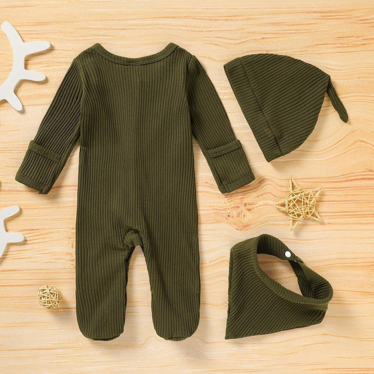 Newborn Infant Baby Boy Coming Homing Clothes Letter Print Button Knit Footed Romper Jumpsuit Hat Bibs 3Pcs Outfit
