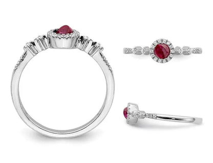 1/3 Carat (ctw) Cabachon Ruby Ring in 14K White Gold with 1/8 Carat (ctw) Diamonds