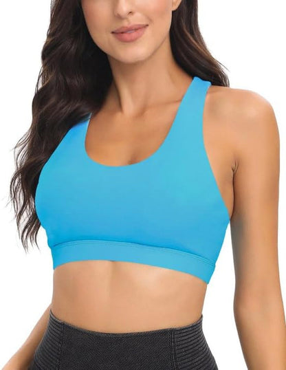 Sports Bra for Women, Criss-Cross Back Padded Strappy Sports Bras Medium Support Yoga Bra with Removable Cups