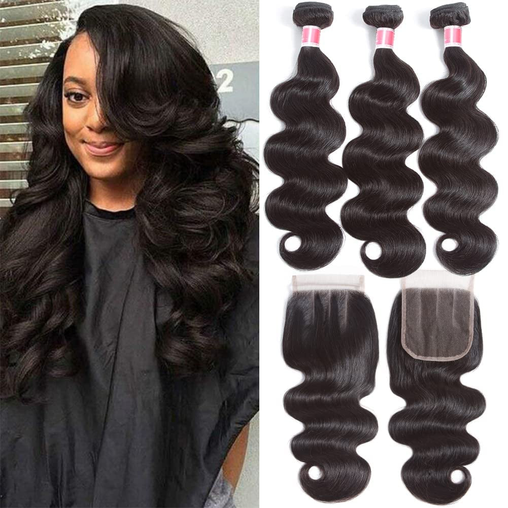 Body Wave Human Hair Bundles (24/26/28+20Inch, Bundles +Three Part Closure)…