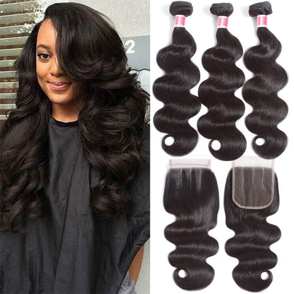Body Wave Human Hair Bundles (24/26/28+20Inch, Bundles +Three Part Closure)…