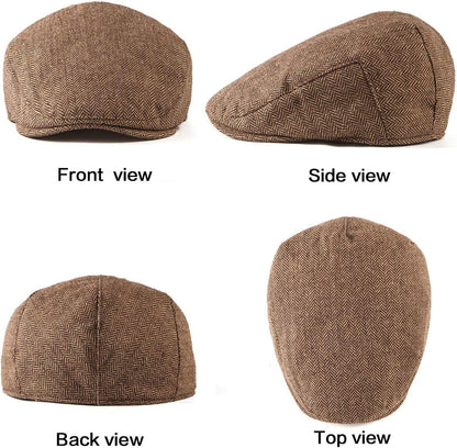 2Pack Adjustable Newsboy Hats for Men Flat Cap Irish Cabbie Wool Blend Tweed