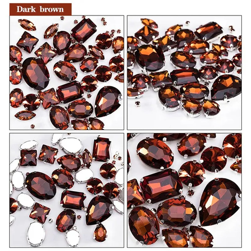 50PCS Mix Size Gold Champagne Glass Rhinestones for Clothing Loose Flatback Dress Stones Decorative Crystal Sew on Rhinestones