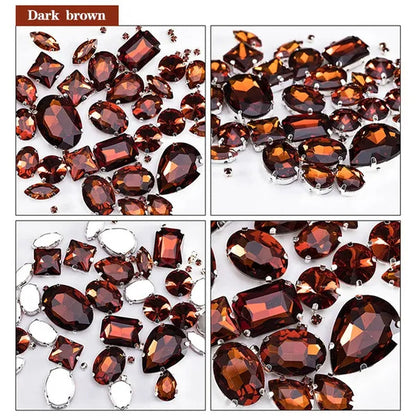 50PCS Mix Size Gold Champagne Glass Rhinestones for Clothing Loose Flatback Dress Stones Decorative Crystal Sew on Rhinestones