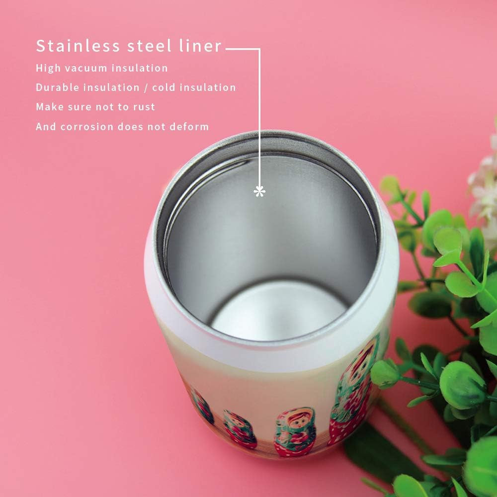 Insulated Tumbler Mug, Matryoshka Russian Artist Stainless Steel Non-Spill Water Cup Bottle with Lid and Straw for Coffee Drinks, Travel, Office, 400Ml/7.3X2.8 Inch